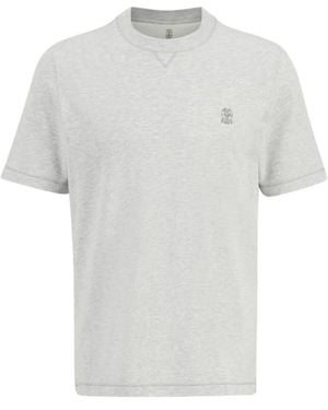 Brunello Cucinelli Logo Embroidery T-Shirt - Wit