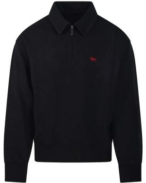 Maison Kitsuné Profile Fox Zipped Polo Sweatshirt - Zwart