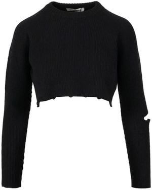 A PAPER KID Truien & Vesten ,Zwart ,Katoen Zwarte Crop Sweatshirt Met Split En Logo Tag