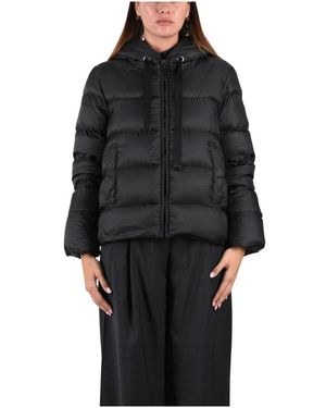 Max Mara Jassen ,Zwart ,Leer Gewatteerd Jack Met Capuchon