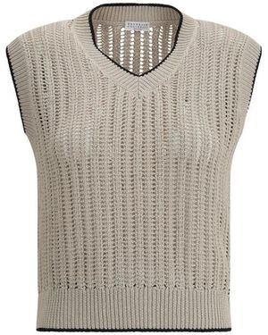 Brunello Cucinelli Gebreide Mouwloze Vest - Grijs