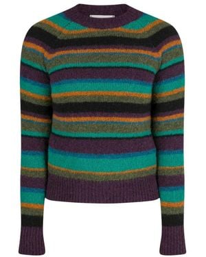Dries Van Noten Truien & Vesten ,Veelkleurig ,Wol Melbourne Stripe Ronde Hals Trui - Groen