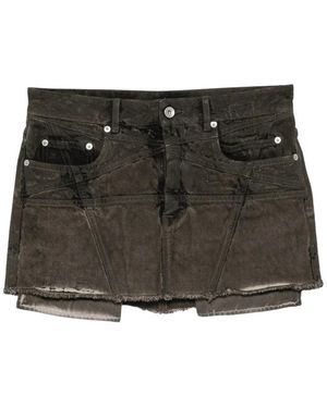 Rick Owens Rokken ,Grijs ,Denim Lana Paneled Frayed Denim Mini Rok - Zwart