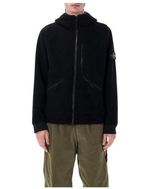 Stone Island Textured Zip-Up Hoodie - Zwart