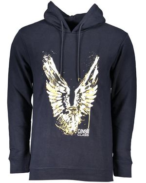 Roberto Cavalli Hoodies & Sweatvesten ,Blauw ,Blauwe Hoodie Met Lange Mouwen En Logoprint