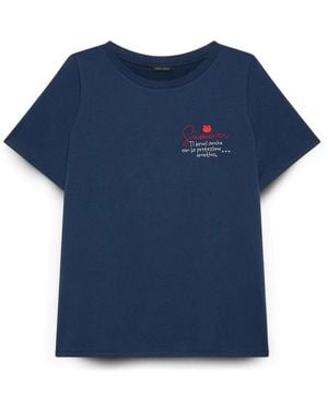 FIORELLA RUBINO Tops ,Blauw ,Katoen Katoenen T-Shirt Met Tekst
