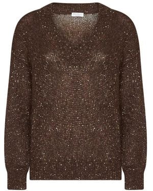 Brunello Cucinelli V-Neck Knitwear - Marron