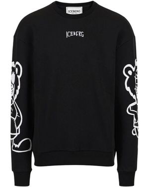 Iceberg Regular Fit Schwarzer Rundhalsausschnitt-Sweatshirt Mit Bärenprint Und Logo-Stickerei