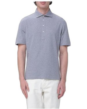 Brunello Cucinelli Tops ,Grijs ,Katoen Polo Van Katoenjersey - Blauw