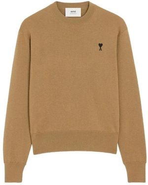 Ami Paris Round-Neck Knitwear - Natural