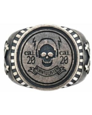 Caï Zilveren Skull Signet Ring - Zwart