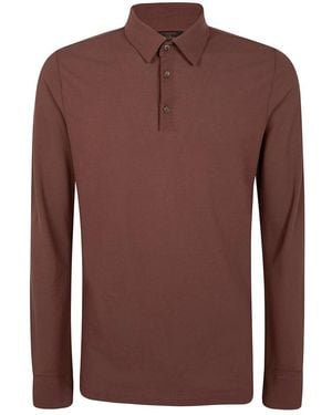 Zanone Tops ,Bruin ,Katoen Ice Cotton Poloshirt Met Lange Mouwen