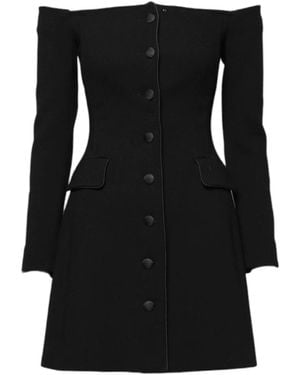 Dolce & Gabbana Schwarzes Woll Off-Shoulder Mini Kleid
