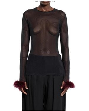 Mugler Federbesatz Mesh Top - Schwarz