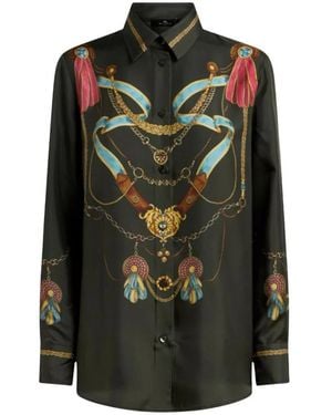 Etro Overhemden ,Veelkleurig ,Gedrukte Zijden Blouse - Groen
