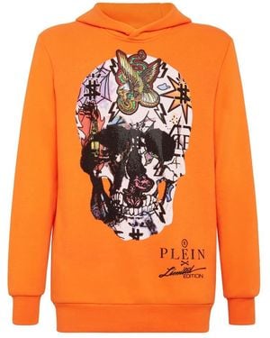 Philipp Plein Hoodie Sweatshirt Tattoo Skull Strass - Oranje