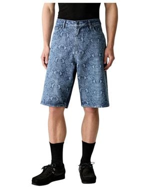 Daily Paper Korte Broeken ,Blauw ,Denim Snake Laser Denim Shorts