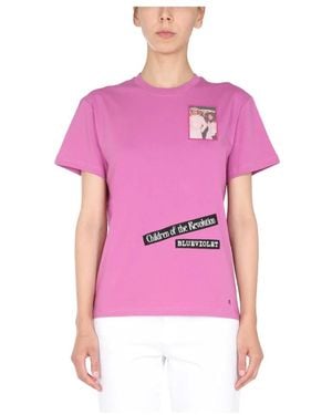 Raf Simons Tops ,Roze ,Katoen T-Shirt Met Ronde Hals