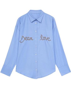 Oltre Overhemden ,Blauw ,Katoen Shirt Met Met Juwelen Geborduurde Letters