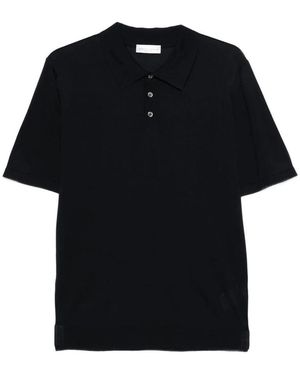 Roberto Collina Tops ,Blauw ,Korte Mouw Gebreide Poloshirt - Zwart