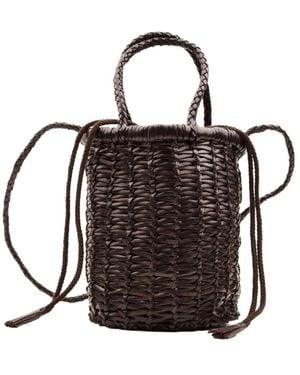 Dragon Diffusion Handgeweven Leren Emmer Tas - Zwart