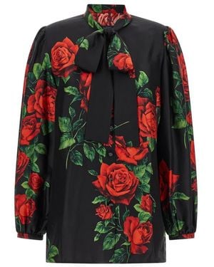 Dolce & Gabbana Zijden Blouse Met Rozenprint - Zwart