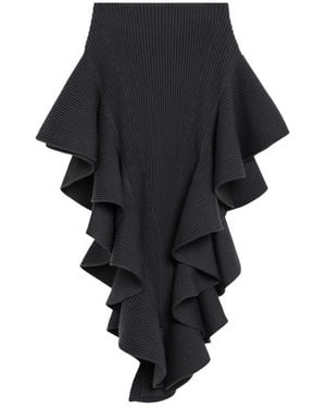 Alaïa Rokken ,Grijs ,Wol Ribbed Ruffle Skirt - Zwart