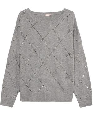 Oltre Cashmere-Mix-Pullover Mit Pailletten - Grau