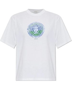 Versace Bedruikt Katoen-Jersey T-Shirt - Wit