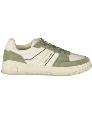 Tommy Hilfiger Witte Leren Sneaker Groene Accenten