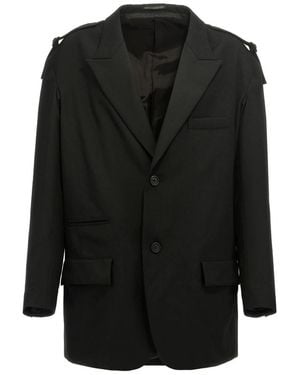 Yohji Yamamoto Single-Breasted Blazer Met Riemdetail - Zwart