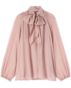 Oltre Overhemden ,Roze ,Zijden Voile Blouse Met Strik