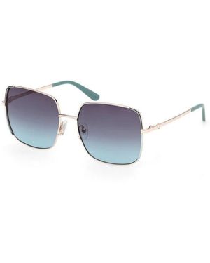 Guess Oversized Vierkante Metalen Zonnebril - Blauw
