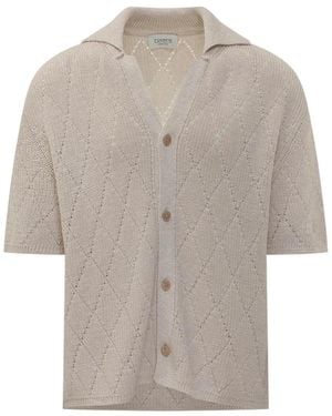 Laneus Katoenen Cardigan Met Korte Mouwen - Grijs