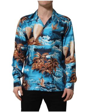 Dolce & Gabbana Silk Twill Hawaiian Graphicprint Shirt - Blau