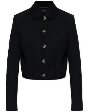 Versace Jassen ,Zwart ,Wol Double-Wool Crêpe Crop Jacket