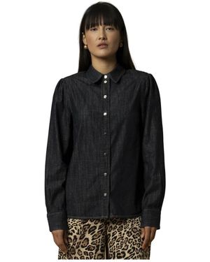 Kocca Stijlvolle Denim Shirt Met Chroomknopen - Zwart