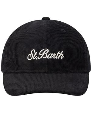 MC2 Saint Barth Accessoires ,Zwart ,Katoen Baseballpet Van Corduroy Met Geborduurd Logo