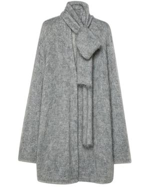 forte_forte Truien & Vesten ,Grijs ,Geborsteld Mohair Oversized Cardigan Met Sjaal