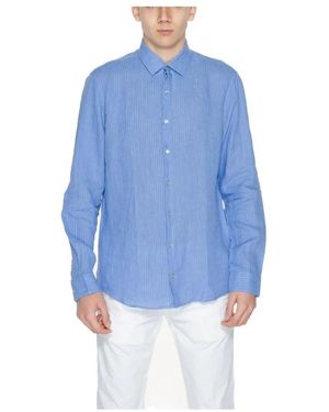 Calvin Klein Blauw Linnen Slim Fit Casual Overhemd