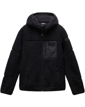 Napapijri Giacca in pile nera con cappuccio yupik - Nero