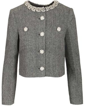 Self-Portrait Herringbone Crystal Trim Jacket - Grijs
