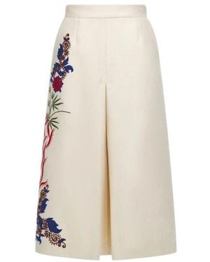 Roberto Cavalli Blumenbestickter Plissierter Midi-Rock - Natur