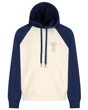 Ami Paris Hoodies & Sweatvesten ,Wit ,Katoen Boxy Fit Hoodie Met Ami De Coeur Gebreide Patch - Blauw