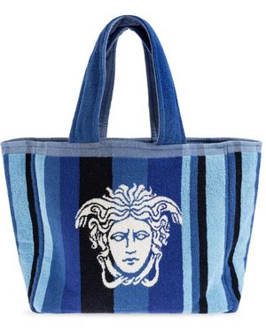 Versace Gestreept Katoen-Terry Jacquard Shopper - Blauw