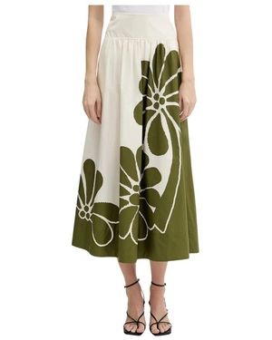 FARM Rio Floral Print Cotton Midi Skirt - Groen