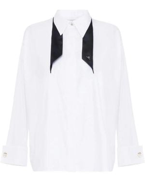 Elisabetta Franchi Poplin Overhemd Met Contrasterende Strik - Wit