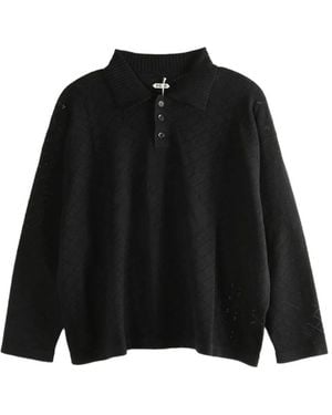 Bode Tops ,Zwart ,Katoen Anisette Open-Knit Polo