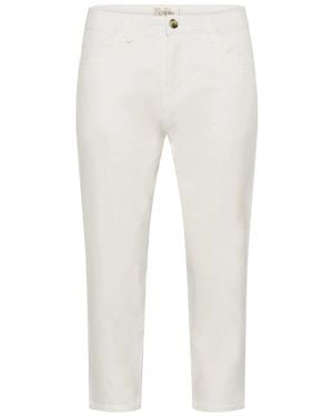 Cream Cropped Trousers - Blanco