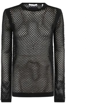 Helmut Lang Schwarzes Mesh Langarm Craft Top